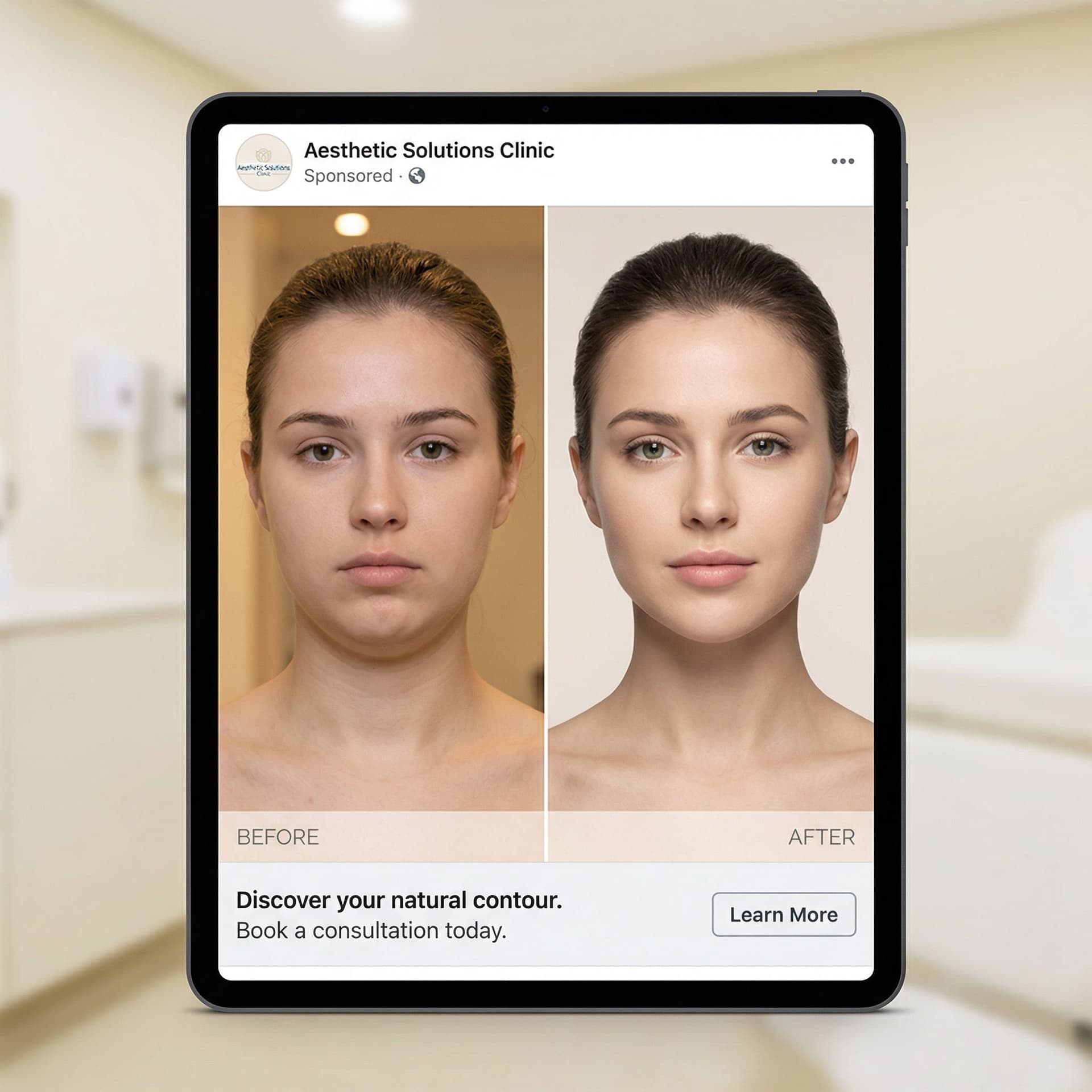 AI generated: Generate A realistic, high-quality advertisement photo for a plastic surgery Facebook page.
A real y...