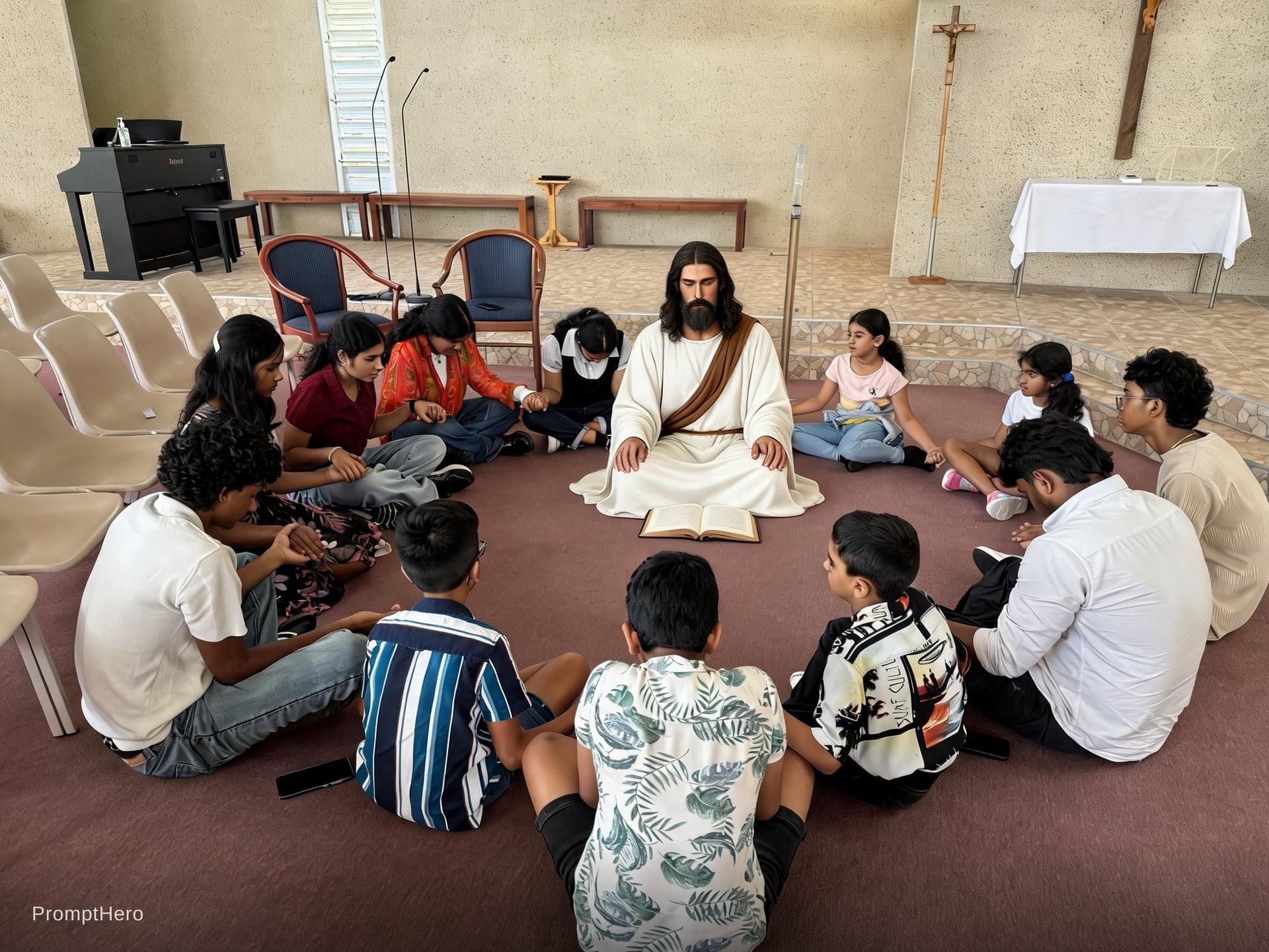 AI generated: Jesus teaches the kids 