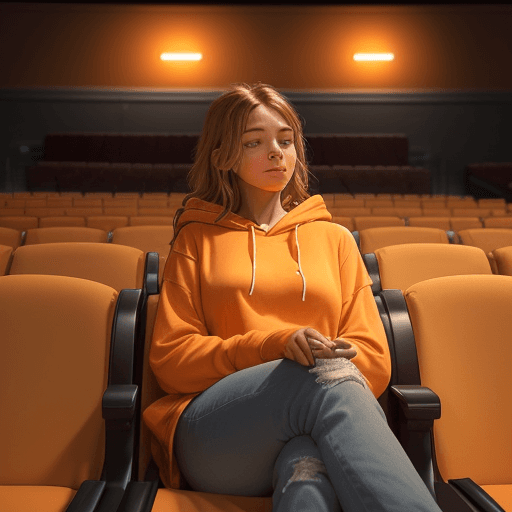 AI generated: photography, vast emptiness of a movie theater serves as the backdrop for a moment of carefree repos...