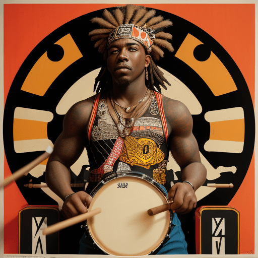 AI generated: a poster depicting a player with a drum, in the style of maximalist, americana iconography, black ar...