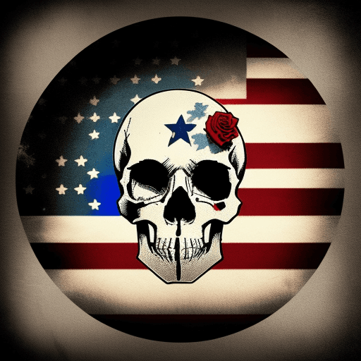 AI generated: skull design, american flag, roses, patriotic design, tattoo art, vintage style, grunge aesthetics, ...