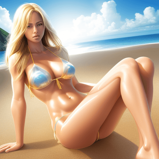 AI generated: hyper photo realistic jenna jamison like woman blond hair in a tiny translucent bikini showing full ...