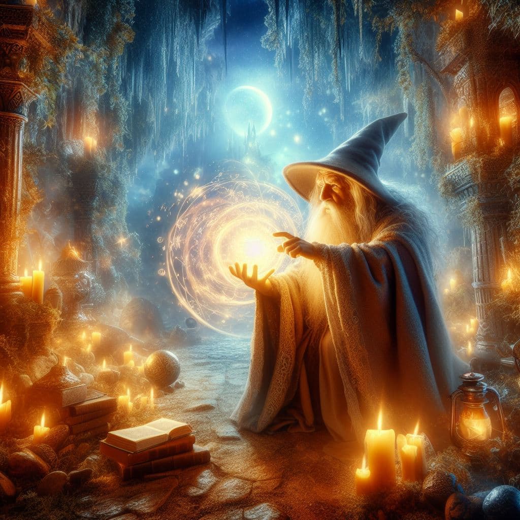 AI generated: fantasy world,scene with gandalf, Lord of rhe Rings universe,shiny,high detailed, photorealism, Magi...