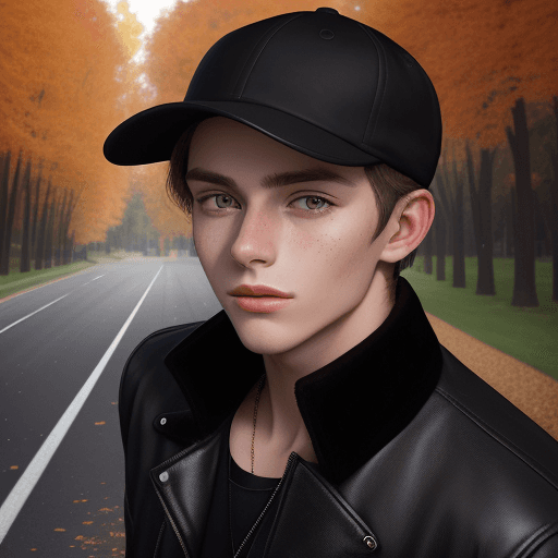 AI generated: 
Paint a portrait of a young man wearing a stylish suede black jacket and suede black baseball cap a...