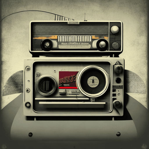 AI generated: A vintage-style concrete radio with a satellite antenna. The radio has a classic design with retro k...