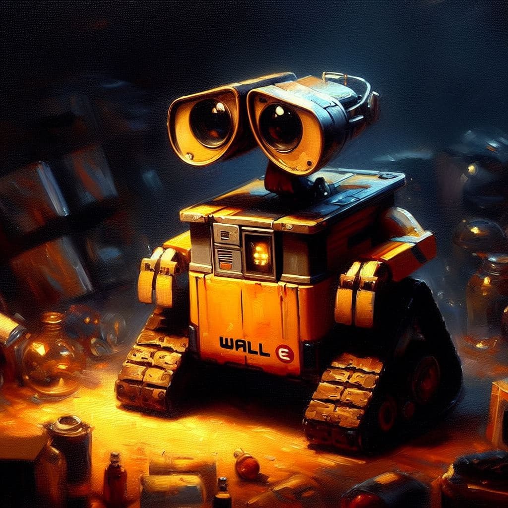 AI generated: A robot from Wall E movie, cinematic lighting,4k, painting