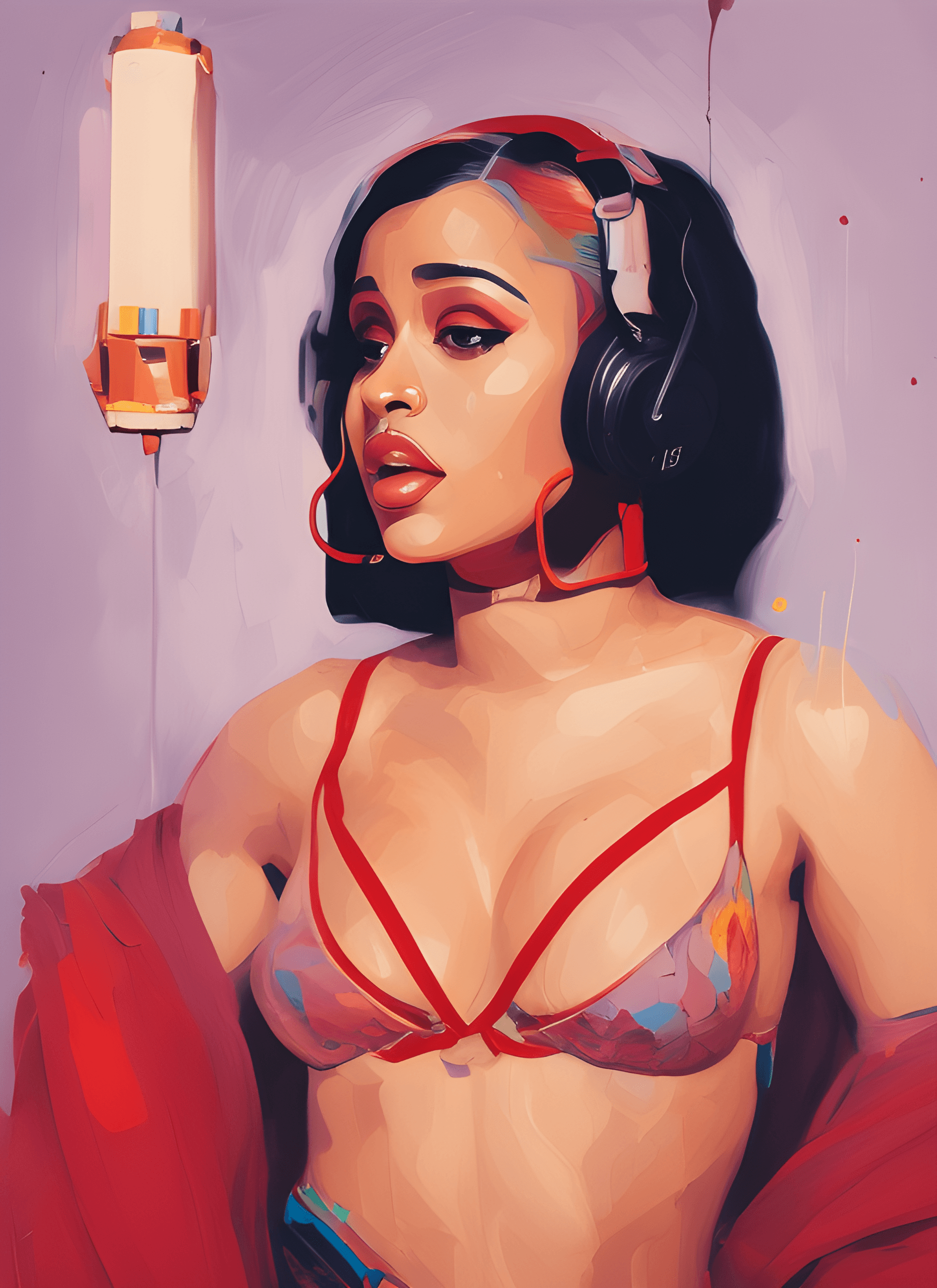 AI generated: a painting of a woman in a bra top, a digital painting, inspired by Ilya Kuvshinov, process art, car...