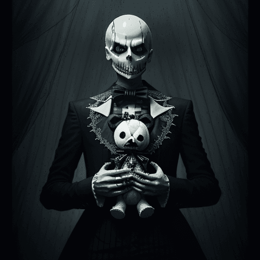 AI generated: jack skellington as a male holding a teddy bear, surreal masterpiece of a gothic love, lust, gothic ...