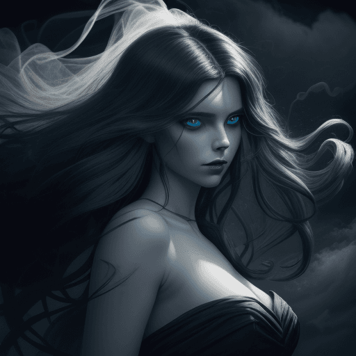AI generated: Tinkerbell  :: royal, darkness, long windblown hair and cloth, Magic the gathering, vibrant contrast...