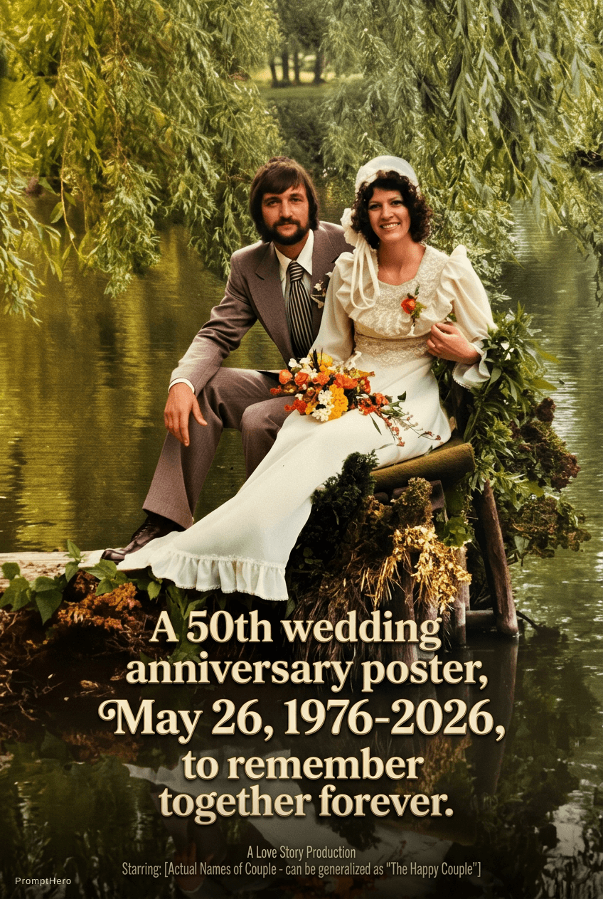 AI generated: A 50th wedding anniversary poster, May 26, 1976-2026, to remember together forever.
