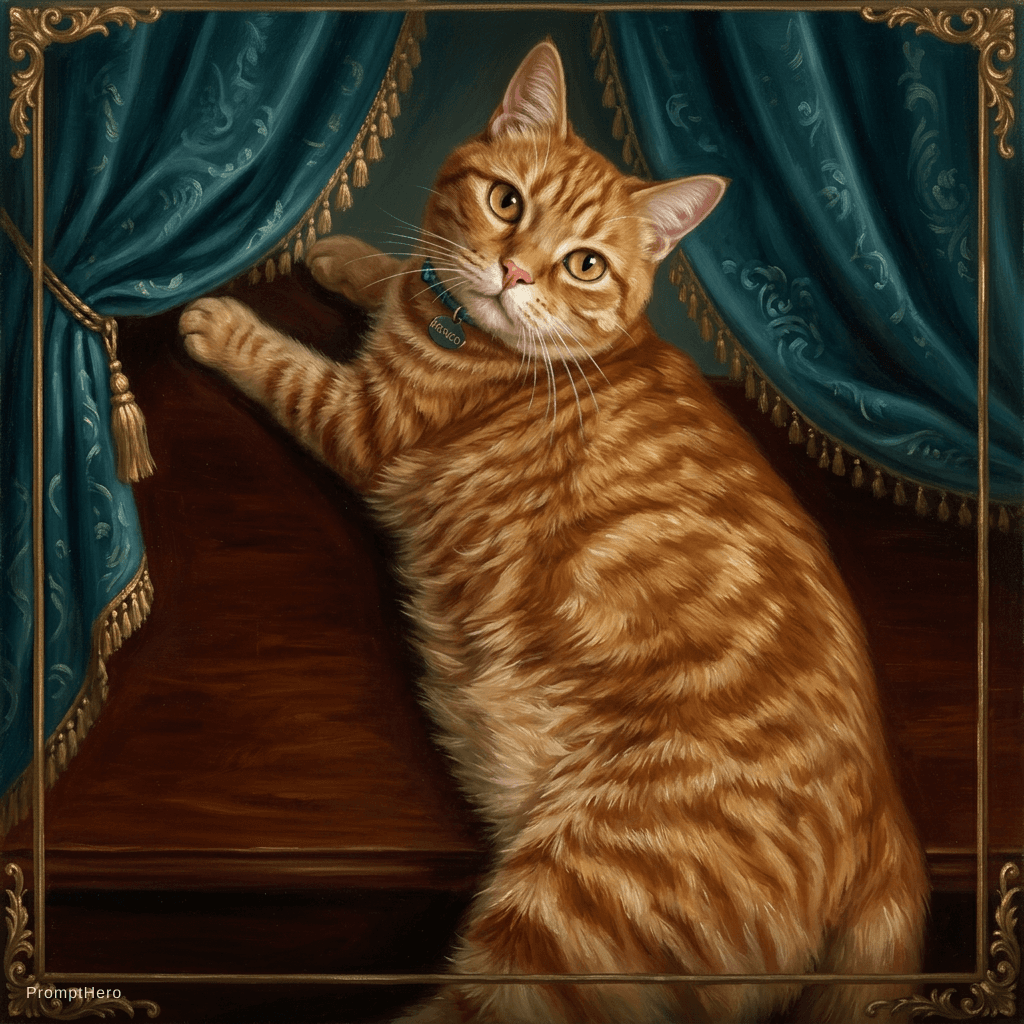 AI generated: Change this cat body that looks like a ginger tabby cat named Hosico but maintain her overall look p...