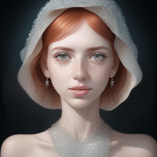 AI generated: a woman with freckled skin is photographing her face, in the style of dmitry kustanovich, delicate m...