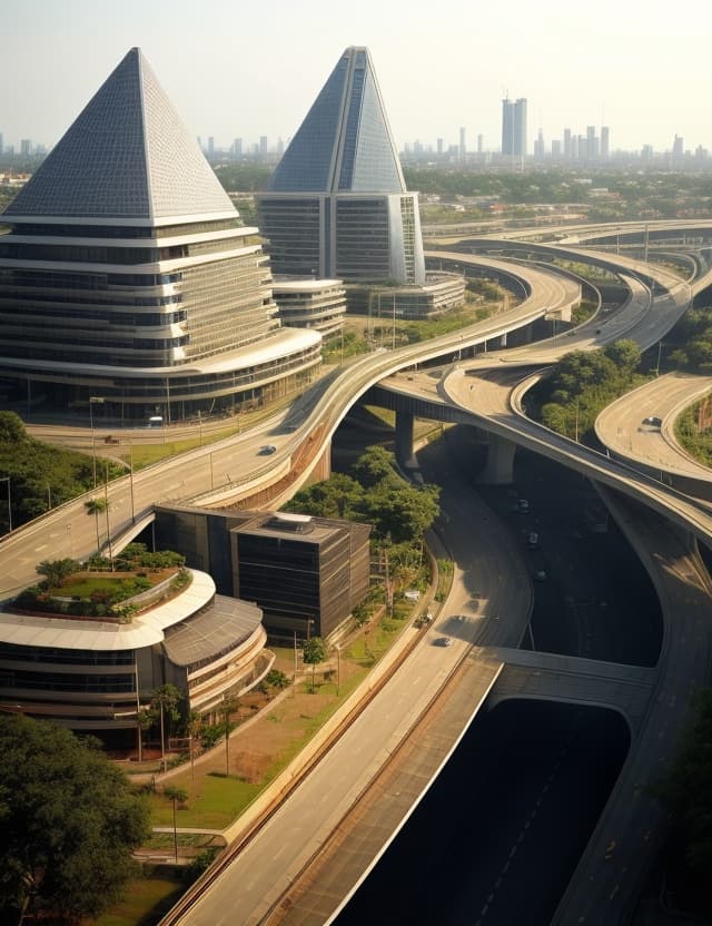 AI generated: a beautiful modern urban city, with freeways, interchanges, beautiful hotels and skyscrapers, based ...