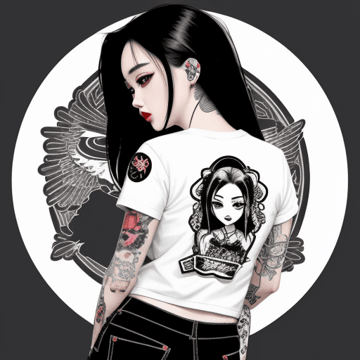 AI generated: Jing Tian, illustration, white backround, vectorial, design for t-shirt,patch, stickers, inkedgirl, ...