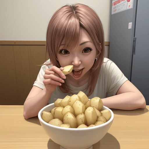 AI generated: Chisato hasagewa, eat potatoes
