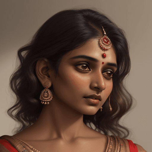 AI generated: Stunning portrait of Indian woman wearing a sari, side angle, beautiful highly detailed face, in the...