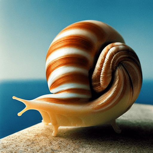 AI generated: Hyper realistic eye level photo of a beautiful snail overlooking the ocean, daylight, indirect light...