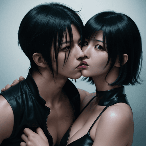 AI generated: Fubuki from one punch man looking sexy and making from chainsaw man looking sexy kissing
