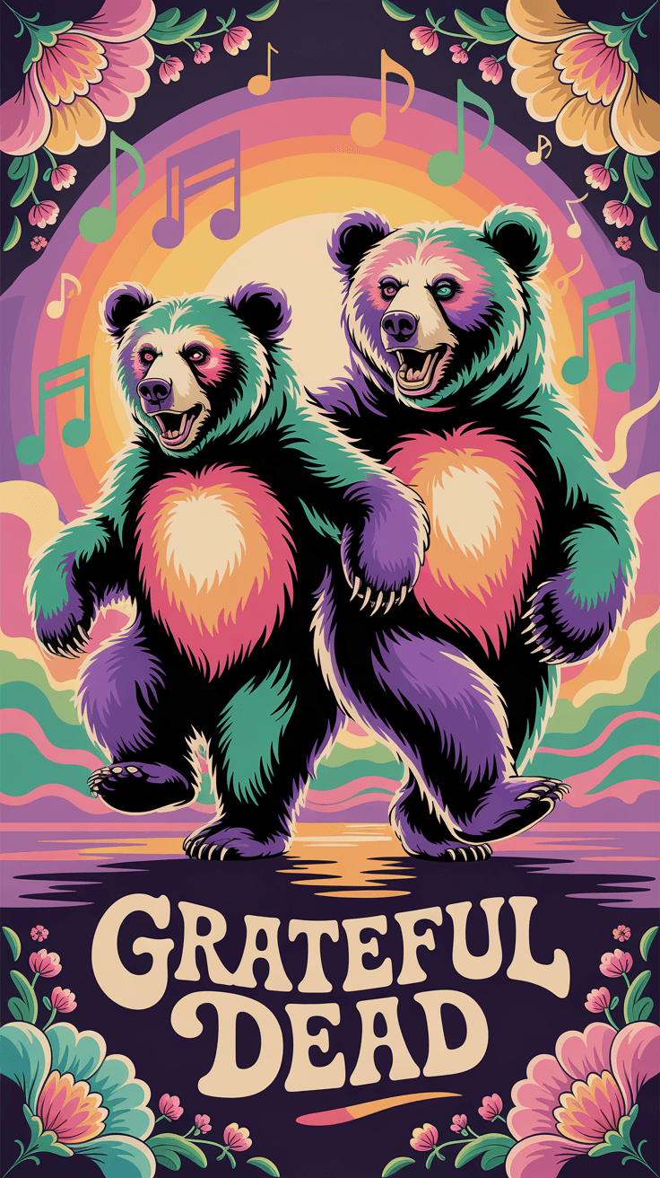 AI generated: abstract Grateful Dead dancing bears surrealism --ar 1:2 --personalize yruxpc2 --stylize 850 --v 6.1