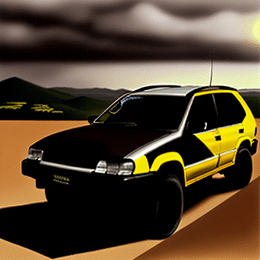 AI generated: carro tt, mitsubushi, pajero glx 2800, 1998, pneus largos, panorama africa, nascer do sol pálido, di...