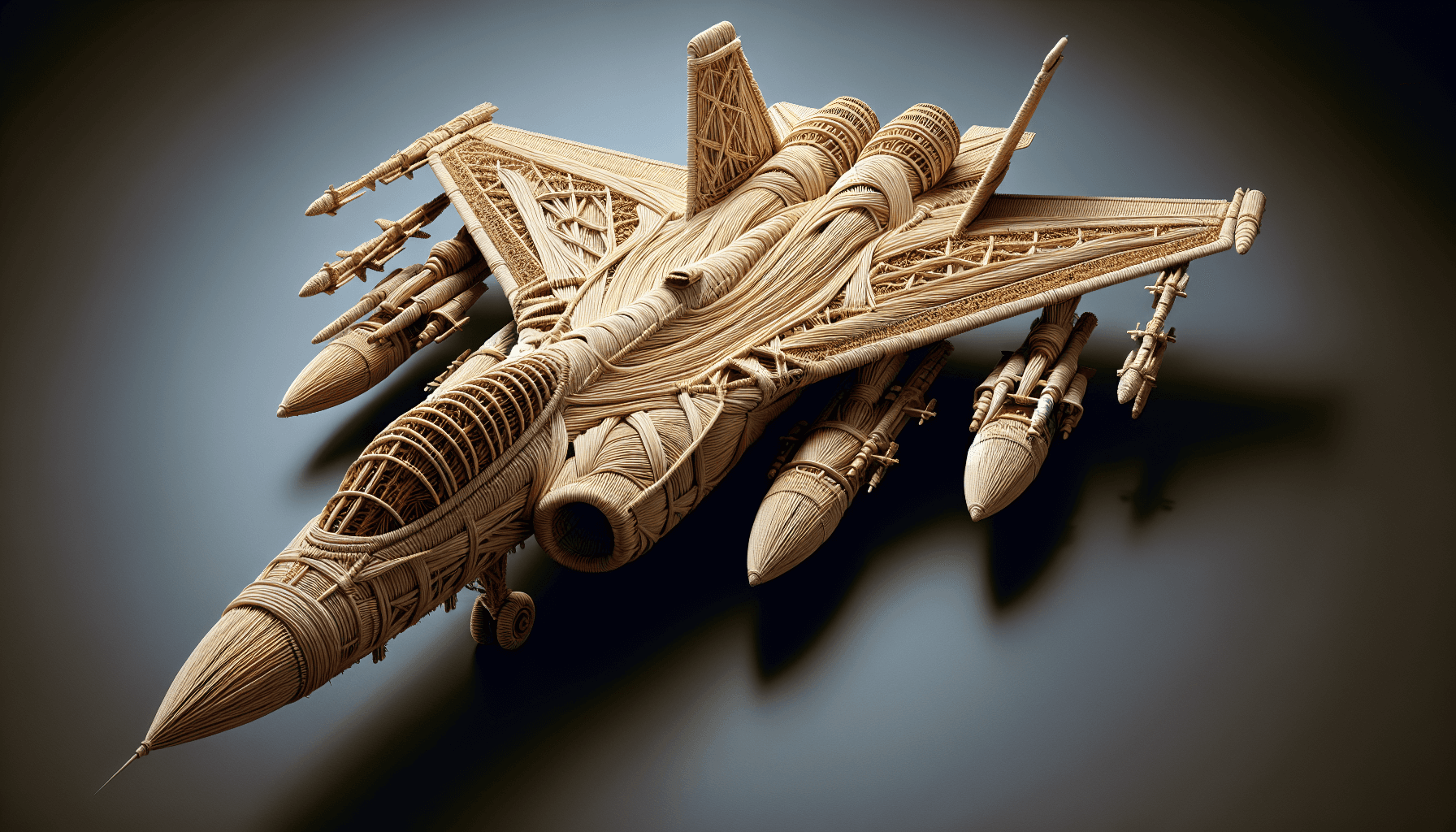 AI generated: Advanced fighter aircraft made of rope