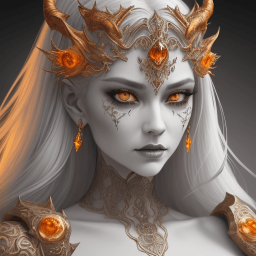 AI generated: the face of a woman dressed in demon attire, in the style of light gray and light gold, vibrant illu...