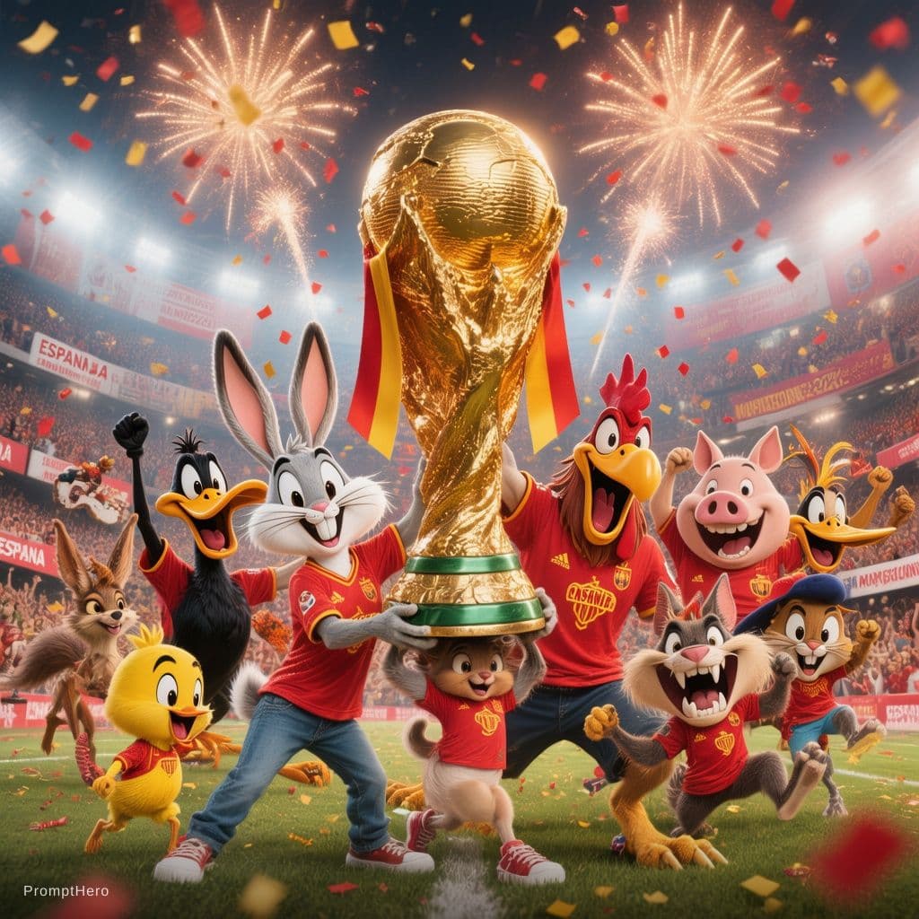 AI generated: Escena panorámica y vibrante en estadio lleno celebrando el campeonato, estilo ilustración 3D hiperr...