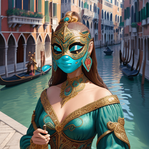 AI generated: a woman wearing an elaborate mask around her face, in the style of vray tracing, cloisonnism, turquo...