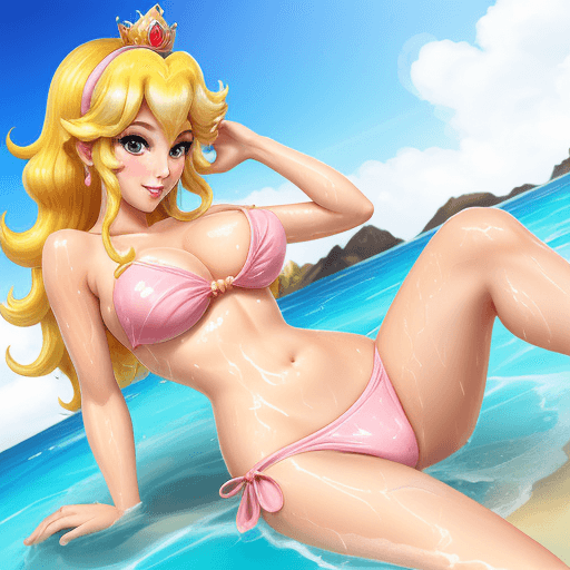 AI generated: Sexy princess peach in wet bikini