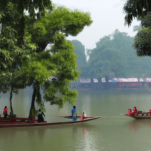 AI generated: Hoàn Kiêm lake in Hanoi, Vietnam
