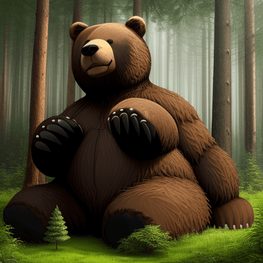 AI generated: a giant bear have a forest on its back