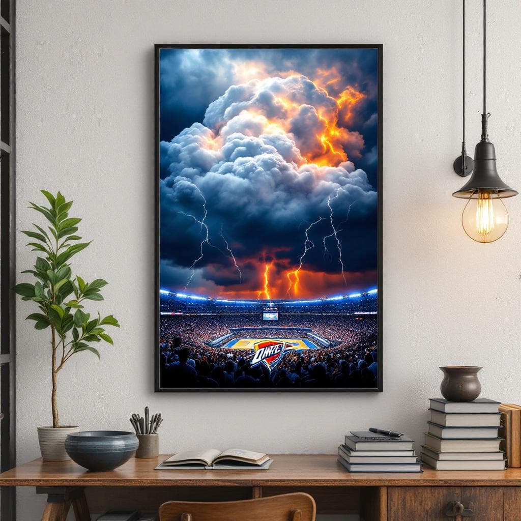 AI generated: Create a powerful Include Storm Clouds Oklahoma City Thunder NBA Finals Poster. "The Thunder Rolls" ...