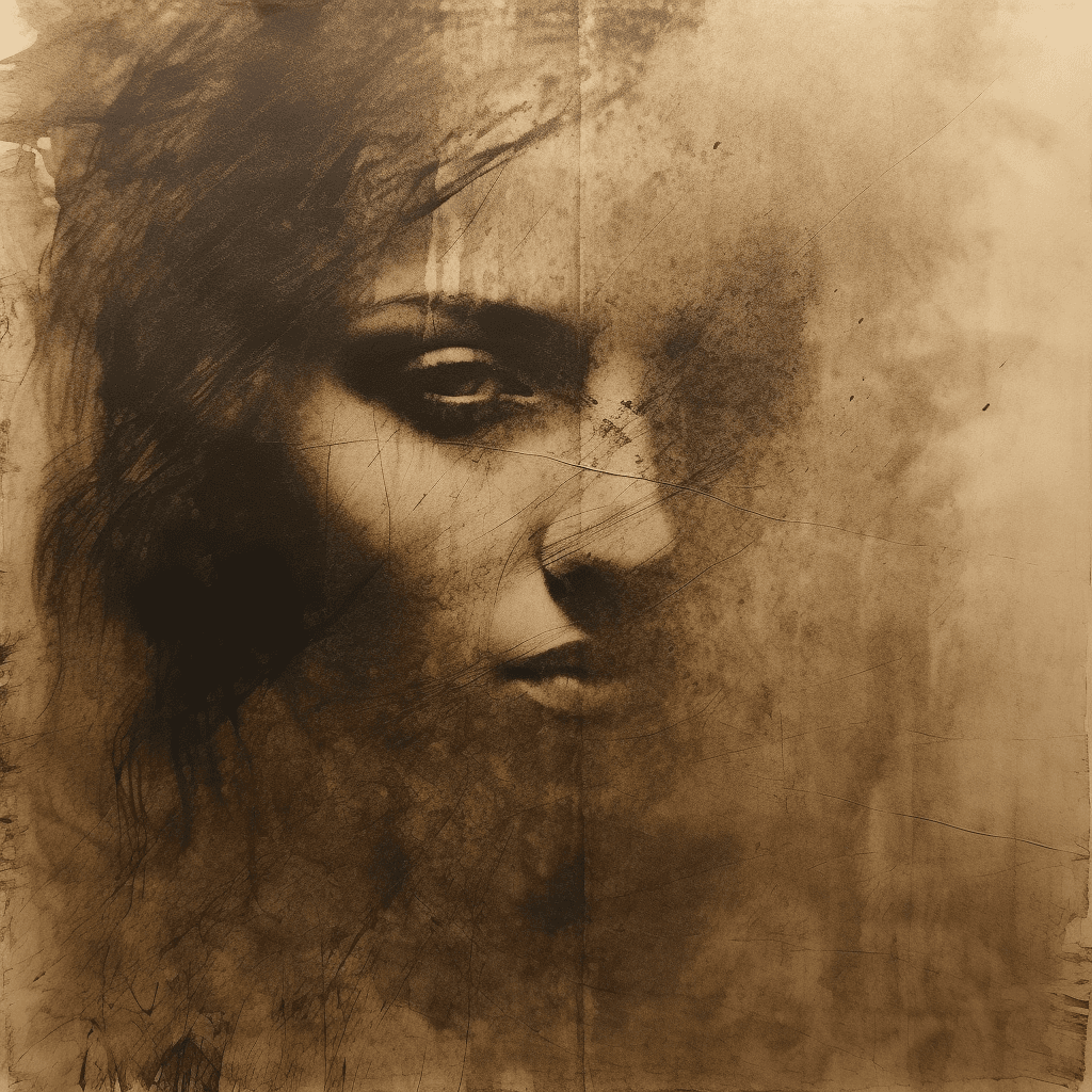 AI generated: dry brush sepia ink texture on textured paper, centered, self-contained