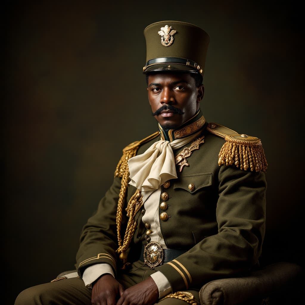 AI generated: Ethiopian Marcus garvey in military uniform 

