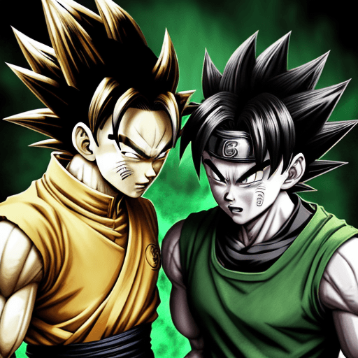 AI generated: dragon ball x naruto, dragon ball by tadaa tadaa, in the style of dark yellow and light green, hyper...