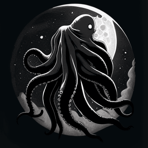 AI generated: a digital illustration of, a giant octopus wrapping its tentacles around the moon, in the darkness o...