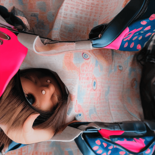 AI generated: A girl opened a bag and was photographed by the camera in the bag, looking up at the camera