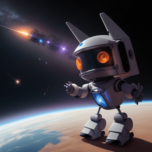 AI generated: 
a small robot collecting meteor in space

