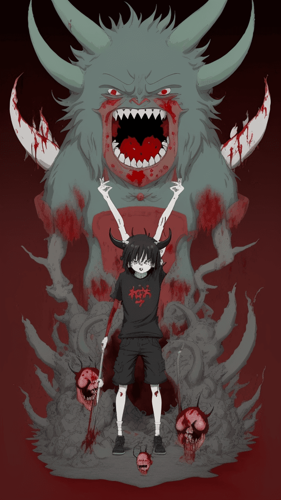 AI generated: devilish Studio Ghibli 16k4d rfktrstyle"paranoid  bloody hellish hilarious pose in a fitting the des...