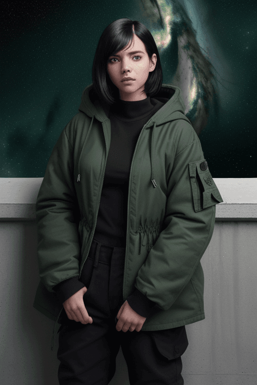 AI generated: (masterpiece),black hair, undercut hair, green bangs,wear hood, bright green eyes, thin beard, weari...