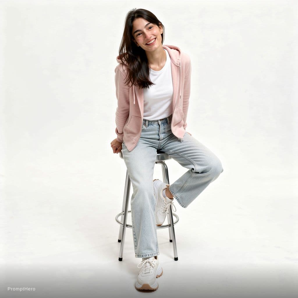 AI generated: A highly detailed, photorealistic, cinematic high-angle full-body studio shot of a cute and stylish ...