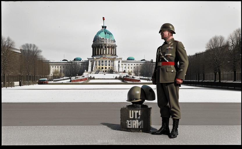 AI generated: High resolution photography of an outdoor scene with a man, a military General wearing a shinny Worl...