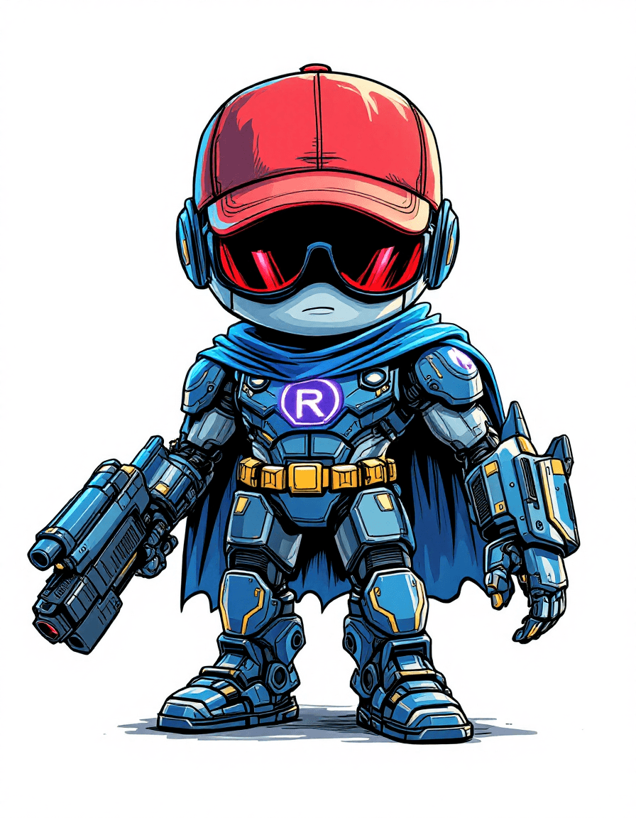 AI generated: Just draw a doctor robot with clear muscle lines, wearing a red baseball cap backwards, sunglasses, ...