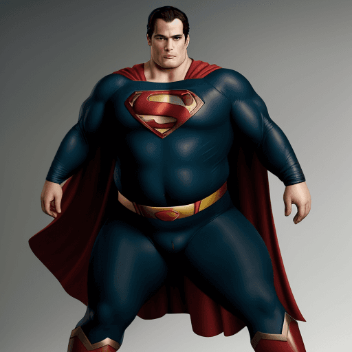 AI generated: henry cavill, fat superman, 3/4, old, grey hair, full body 