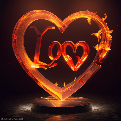 AI generated: palabra "love" en fondo de corazón rodeado de fuego, 3d, cinematic, 3d render, product, fashion, vib...