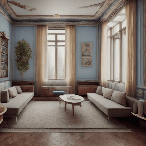 AI generated: High resolution photography interior design, dreamy sunken living room conversation pit, wooden floo...