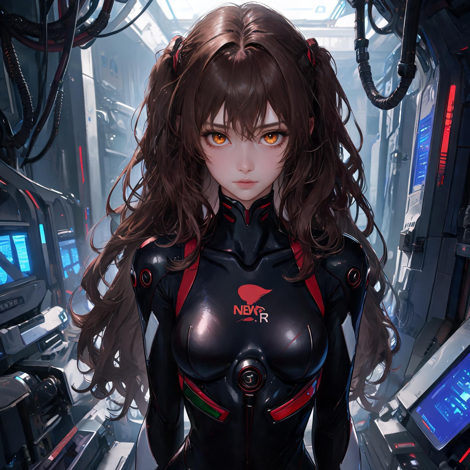 AI generated: Hyper realistic painting of a beautiful girl in an black EVA plugsuit,hyper detailed,anime,by greg r...