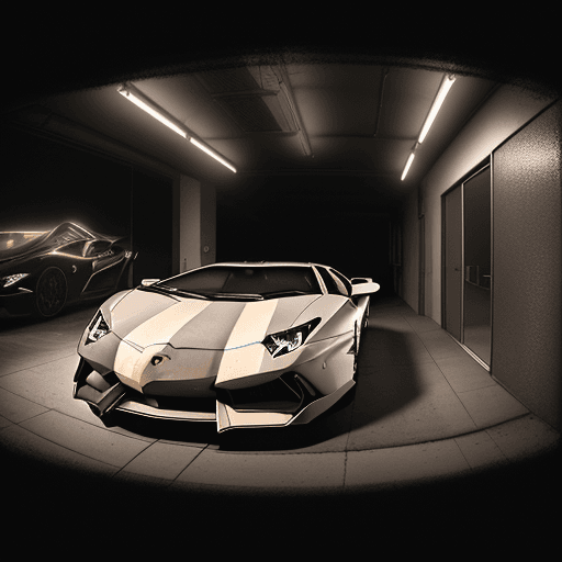AI generated: prompt: (80 lamborghini aventador staying in front of luxury garage:1.2) , soft focus, Masterpiece, ...