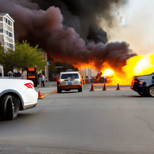 AI generated: Dui explosions and escalating smoke columns from the surrounding residential buildings in the city, ...