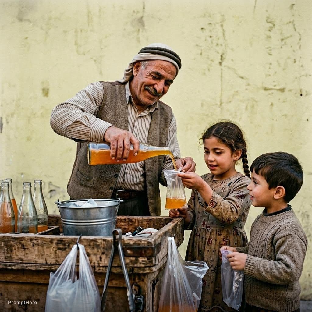 AI generated: Create a highly realistic documentary-style nostalgic street scene from old Syria.

Main subject:
A ...